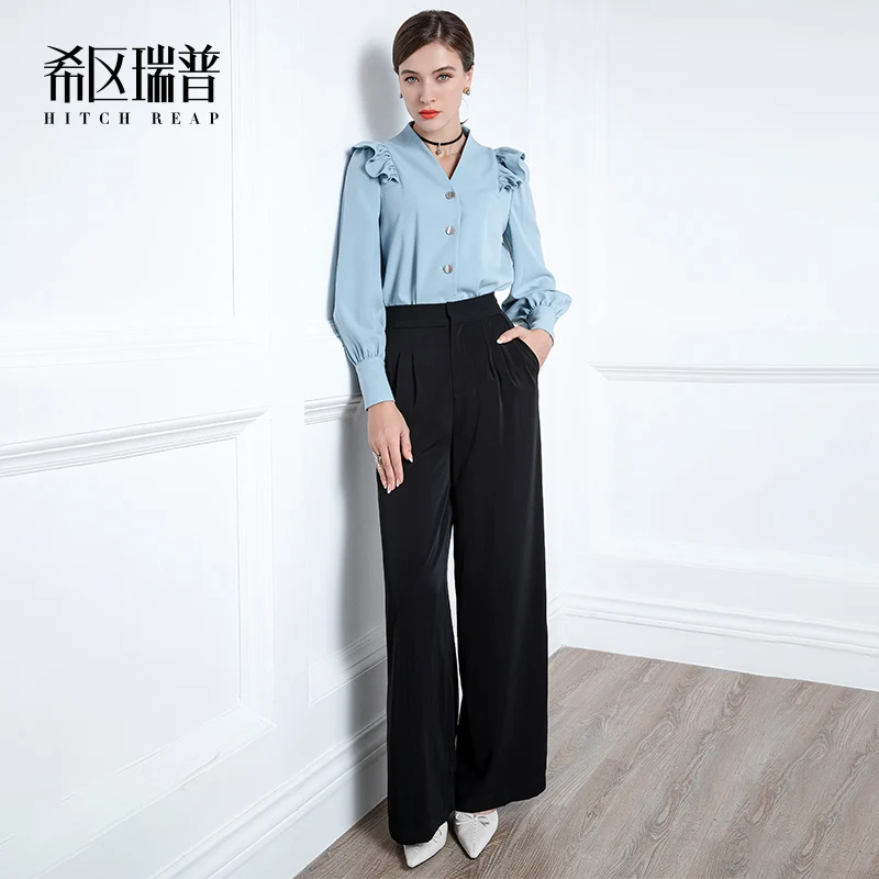 High End Suit Pants Autumn New Women'S High Waist Professional Dress Black Drape Feeling Wide Leg Pants