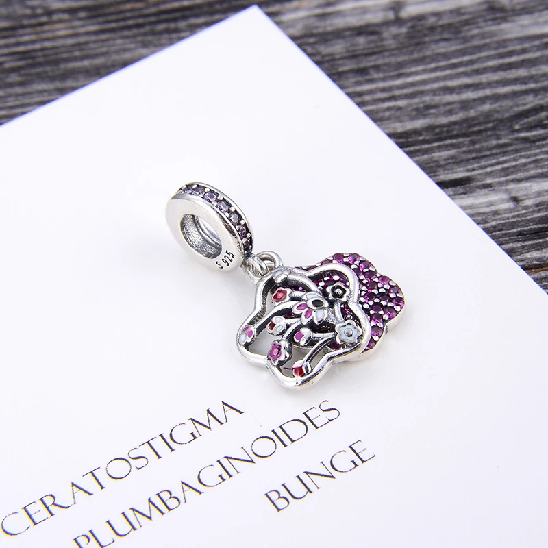 100% 925 Sterling Silver Pentagram Beads, Apple Beads, Two flowers Beads, Pink zircon Beads Fit Charm Bracelets Fine Jewelry