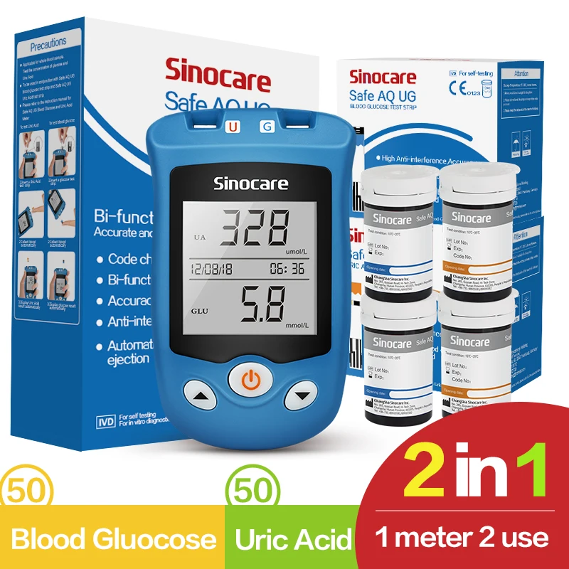 Sinocare-Lecteur de glycémie, kit de test d\'acide urique et de bandes de glucose, sûr, AQ UG, bandes uriques pour goutte enceinte, glucomcirculation