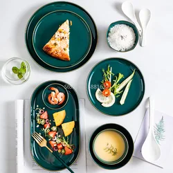 Phnom Penh Ceramic Dish Plate Fish Plate Breakfast Plate Disc Nordic Creative Household Tableware Emerald Green Light Luxury