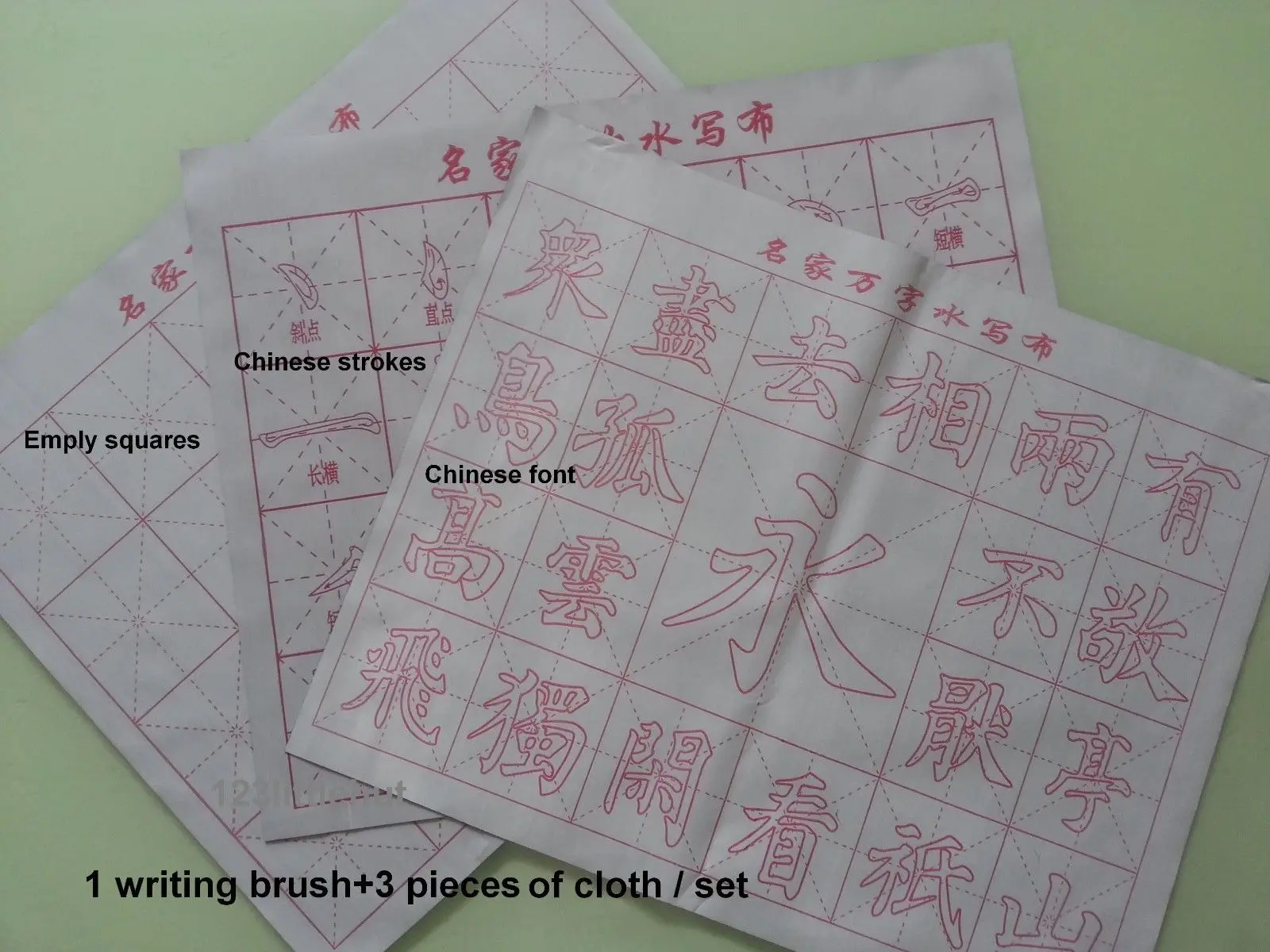 1 Pen +3 Pieces Chinese Calligraphy Water Writing Cloth-Auto Dry Repeat Practice