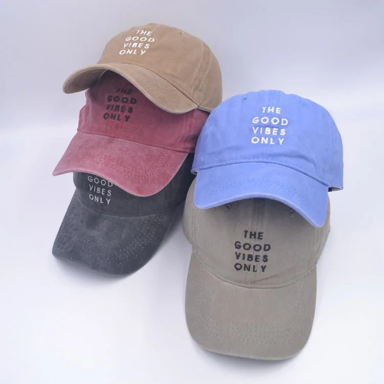 THE GOOD VIBES ONLY Dad Hat Vintage Cotton Washed Baseball Cap Hip Hop Outdoor Sports Retro Hiphop Snapback Hat Curved Men Cap