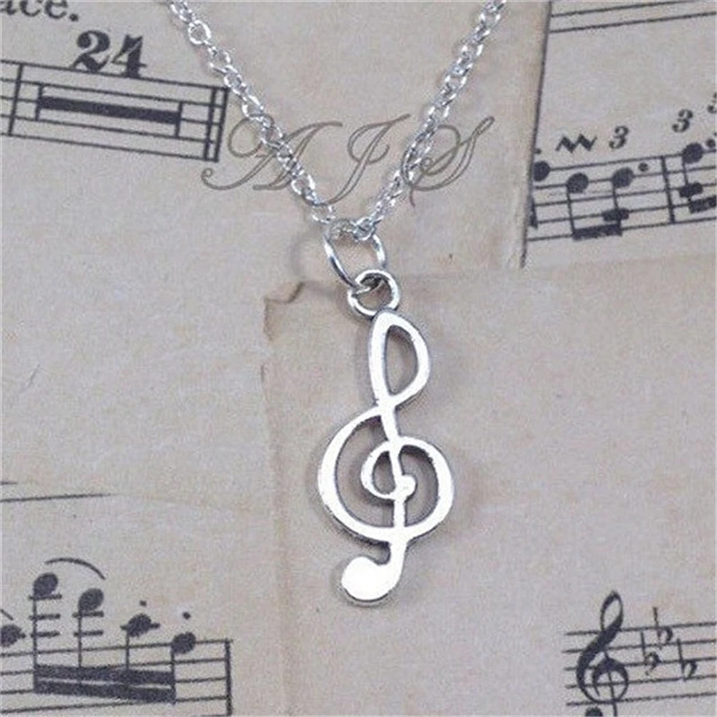 Treble Clef Necklace, Music Jewelry, Music Note Gift for Musician, Silver Color Charm Pendant Music Teacher Band Instructor