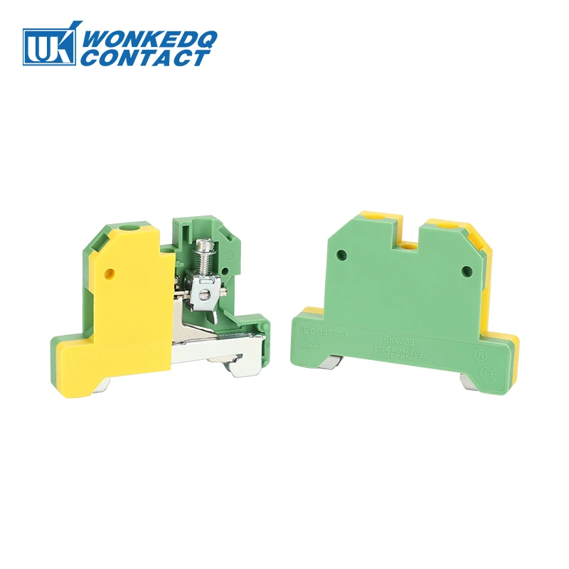 10Pcs EK 6/35 Screw Ground Connection Terminals SAK 6 mm² Wire Electrical Connector Mount on Din Rail Terminal Block EK6/35