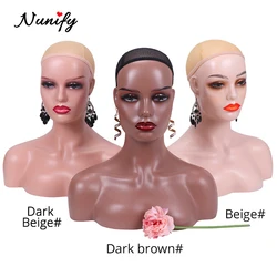 Beige Brown Two Colors Skin Mannequin Head With Shoulders Hat Glasses Wig Display Stand With Ear Holes Nunify Supply Female Head