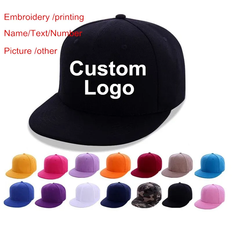 1pc embroidery custom diy logo djustable Flat dad hat Adult men casual cotton Snpaback hats baseball cap Women Golf gorros