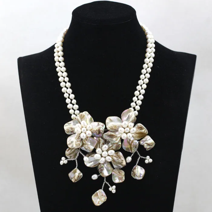 

Handmade Wedding Pearl Necklace Floral Party Necklace Pretty Shell Pearl Flower Pendant Necklace ABG30
