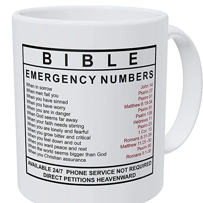 Bible Emergency Numbers 11 Ounces Funny Coffee Mug