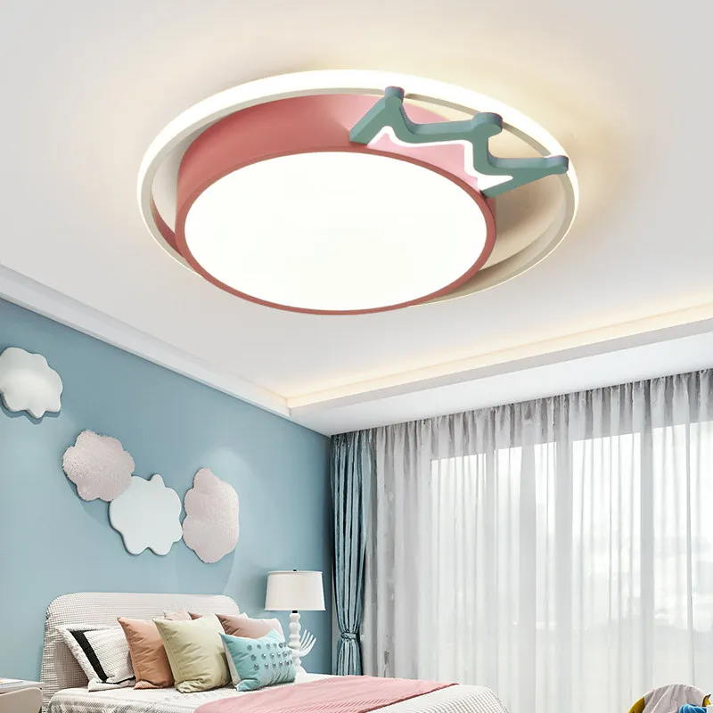 Modern Ceiling Lights Pink Blue crown Babies Kids Children Room Bedroom Girls Boys Led Ceiling Lamp Light Fixtures Nursery Light