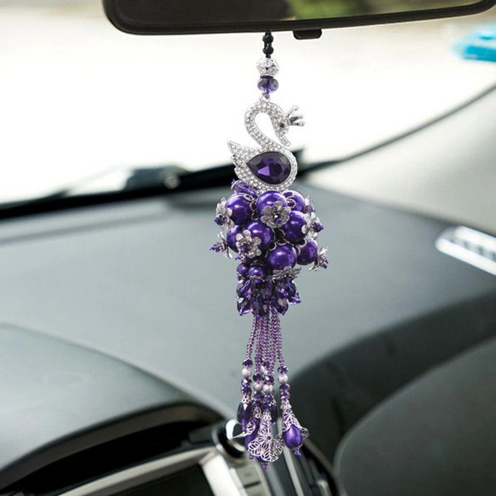 Car Pendant HighGrade Swan Diamond Female Automobile Rearview Mirror Hanging Ornaments Double-sided Crystal Inlaid Element Decor