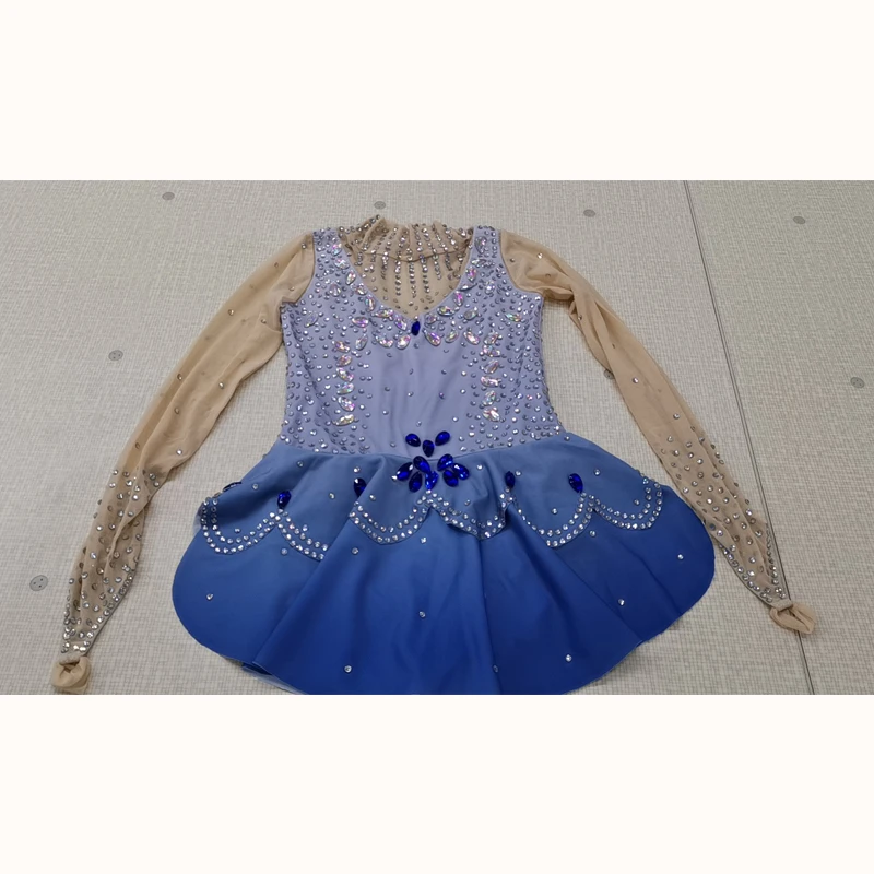 Nasinaya Figure Skating Competition Training Dress Blue Women's Children's Long Sleeve Rhythmic Gymnastics Clothing