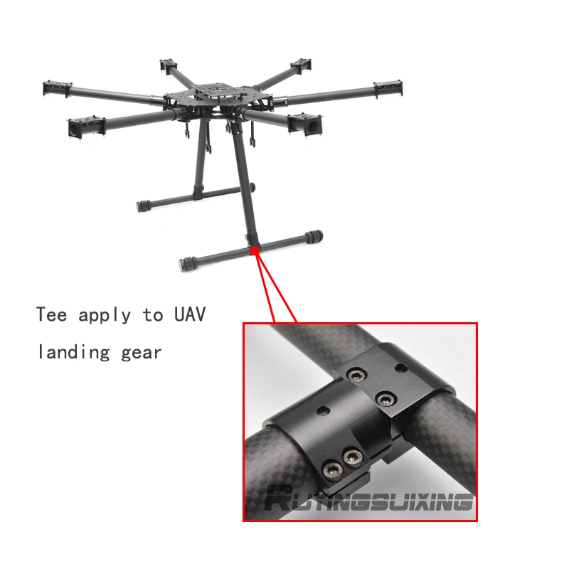 Abrazadera de tubo de aleación de aluminio de fibra de carbono, accesorio de conexión de ala fija, multieje, UAV, tren de aterrizaje en T, 40mm,