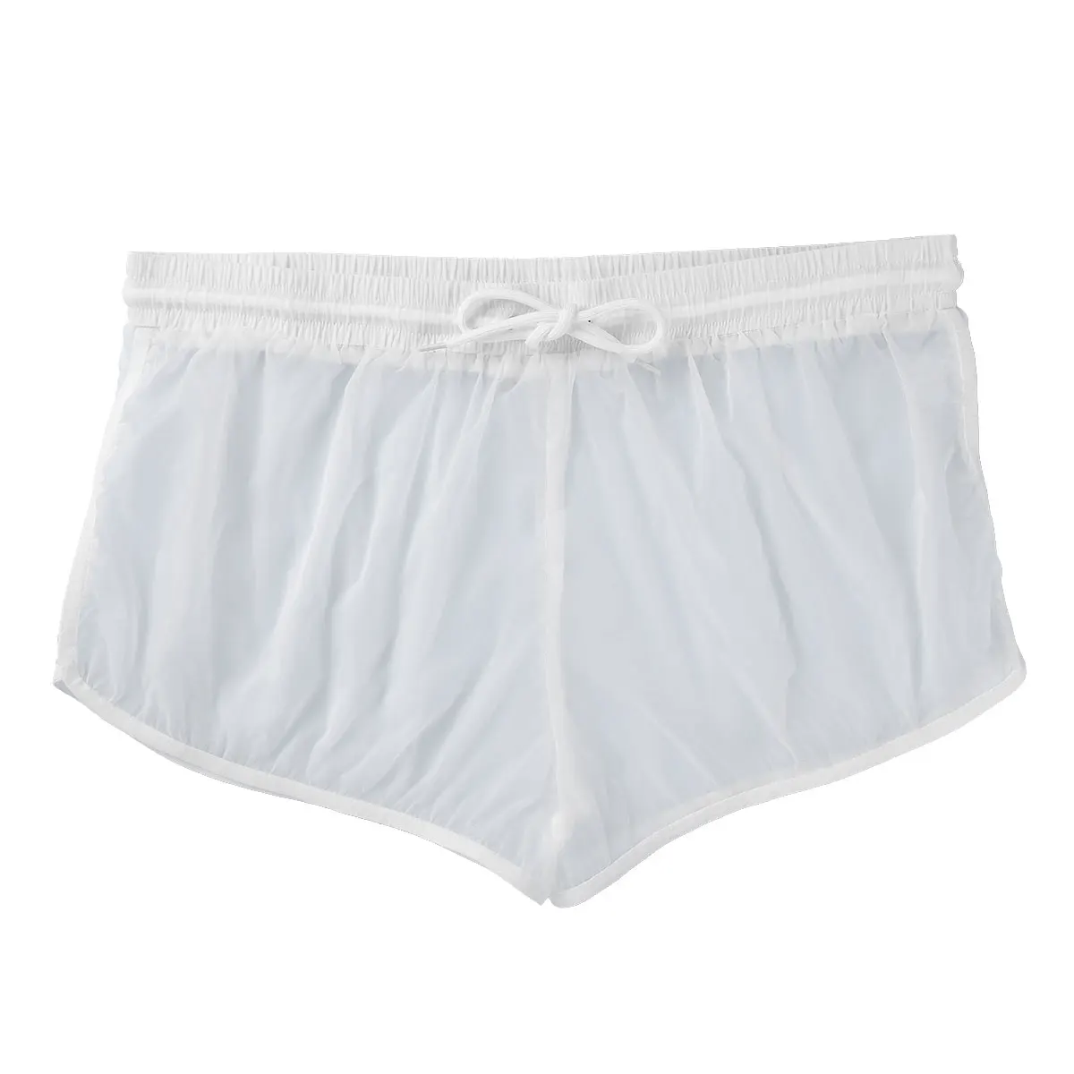 Shorts boxer transparentes para homens, malha transparente com cordão, roupa íntima para natação