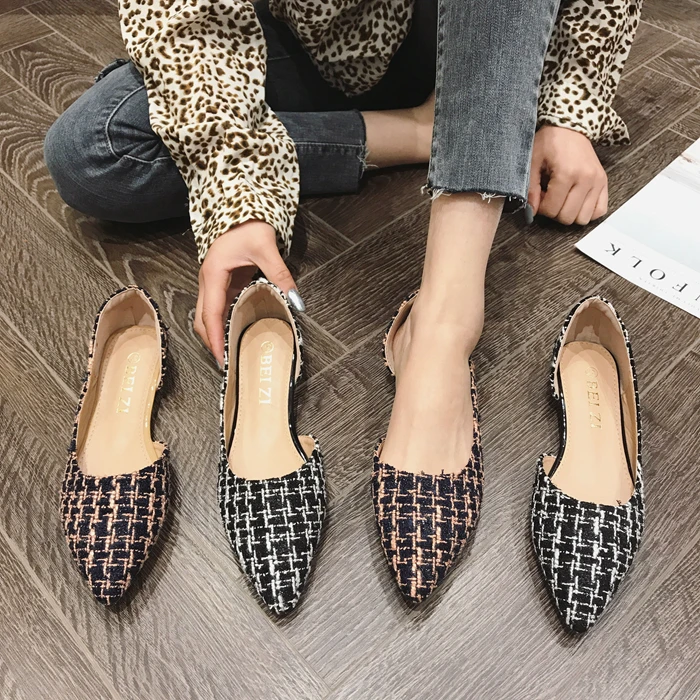 Donne Tacco Piatto Pattini di Estate Office Lady di Lavoro Scarpe Appartamenti Classic Plaid Punta A Punta Bocca Superficiale Slip on Scarpe Da