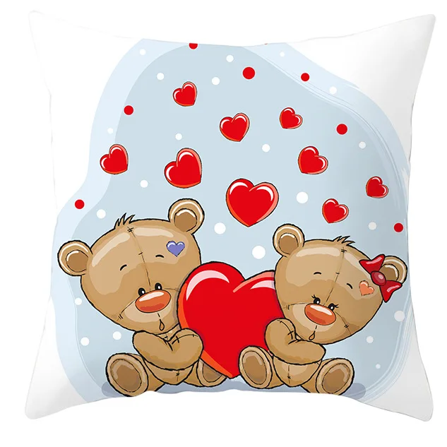 2020 NEW Red Pink Lovely Cartoon Bear Cushion Cover Modern Fashion White Throw Pillow Cover Lovers Pillowcase Wedding Home Decor