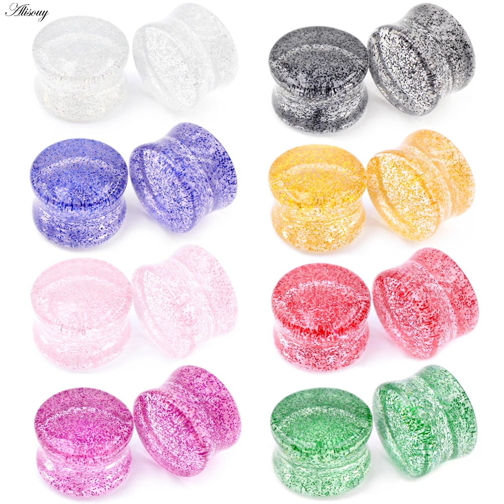 Alisouy 2pcs 4mm-20mm Transparent Acrylic Glitter Powder Ear Gauges Tunnel and Plugs Stretcher Expander Piercing Body Jewelry