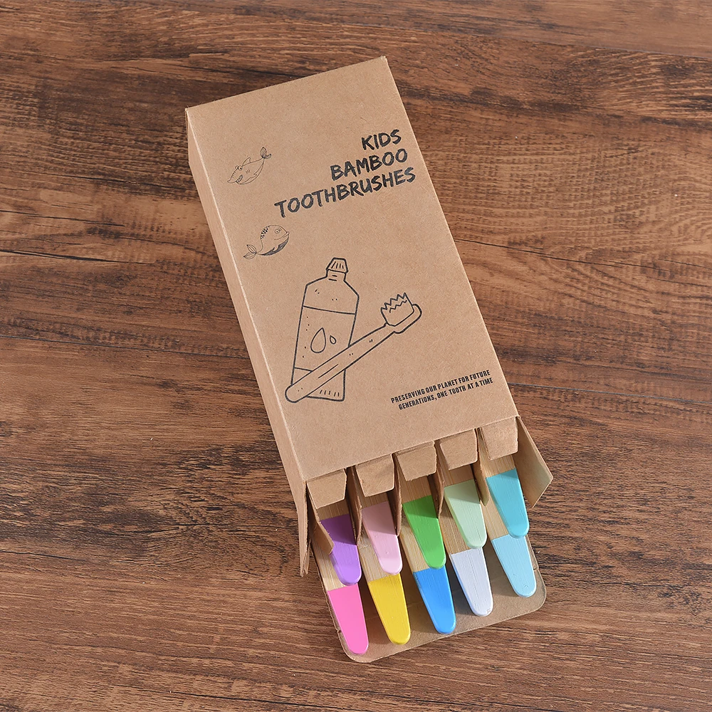 Children 10 Pieces Colorful Toothbrush Medium Bristles Bamboo Toothbrush Eco Friendly Kids Paint Zero Waste Plastic-Free Brushes