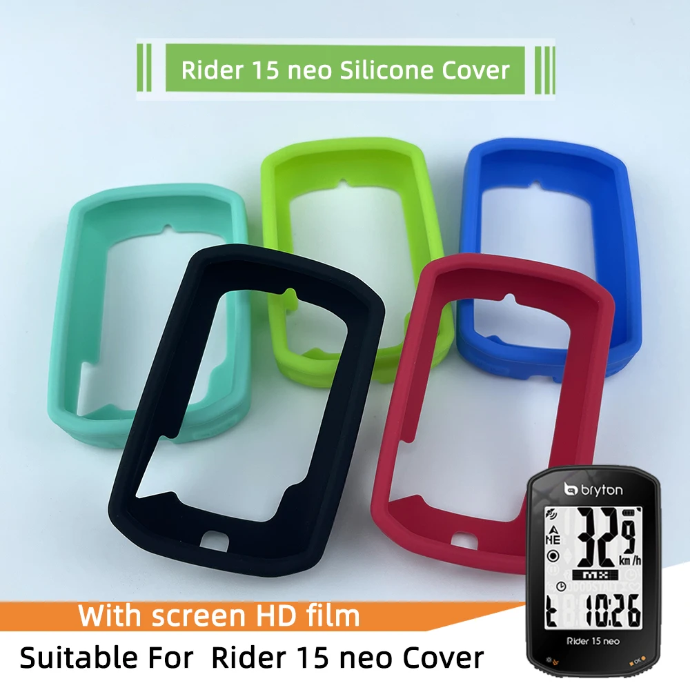 Bryton Rider 15 NEO Case Bike Computer Silicone Cover Cartoon Rubber Protective Case + HD film (For Bryton Rider 10 15)