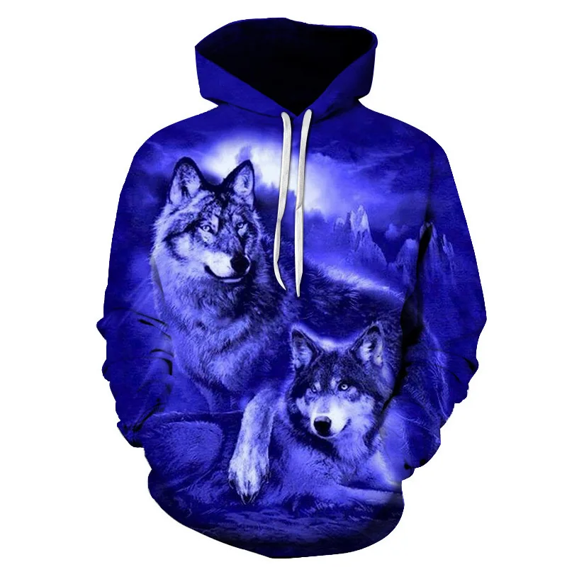 New Arrival Fashion Mens Hoodies 3D Wolf Printed Loose Fit Autumn Sweatshirt for Men Streetwear Hoody Funny Hoodie Brand