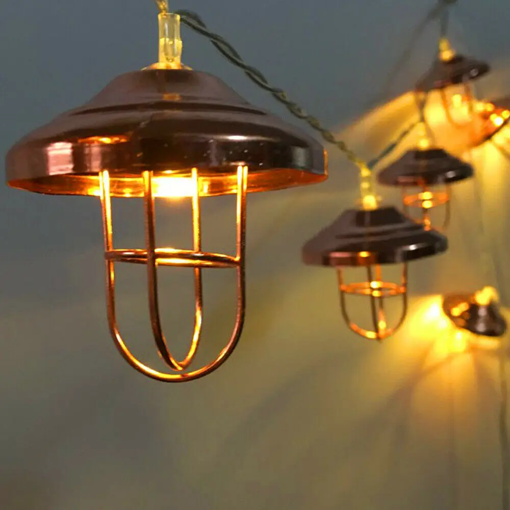 Girlanda żarówkowa LED Lights Retro abażur lampki świąteczne na sznurku zasilanie bateryjne kute różowe złoto oświetlenie świąteczne dla Cafe Party