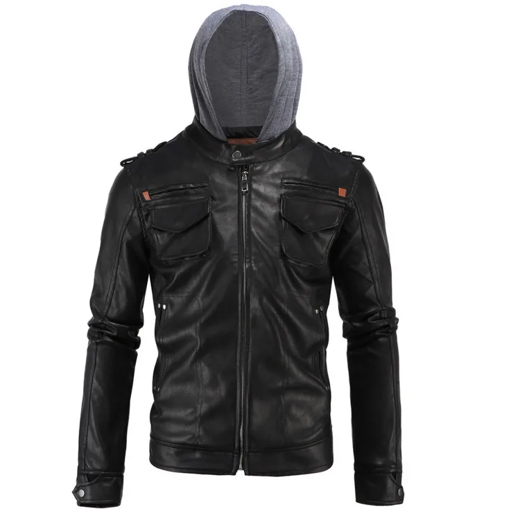 

AOWOFS Newest Men hooded casual motorcycle leather jackets Autumn Simple PU leather jacket Men's Locomotive Jackets Size L-4XL