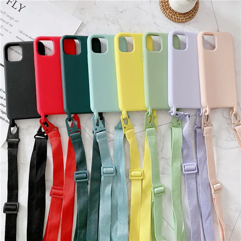 2023 Original Liquid Silicone Crossbody Lanyard Necklace Phone Case For iPhone 14 13 12 11 Pro Max Plus Strap Back Cover