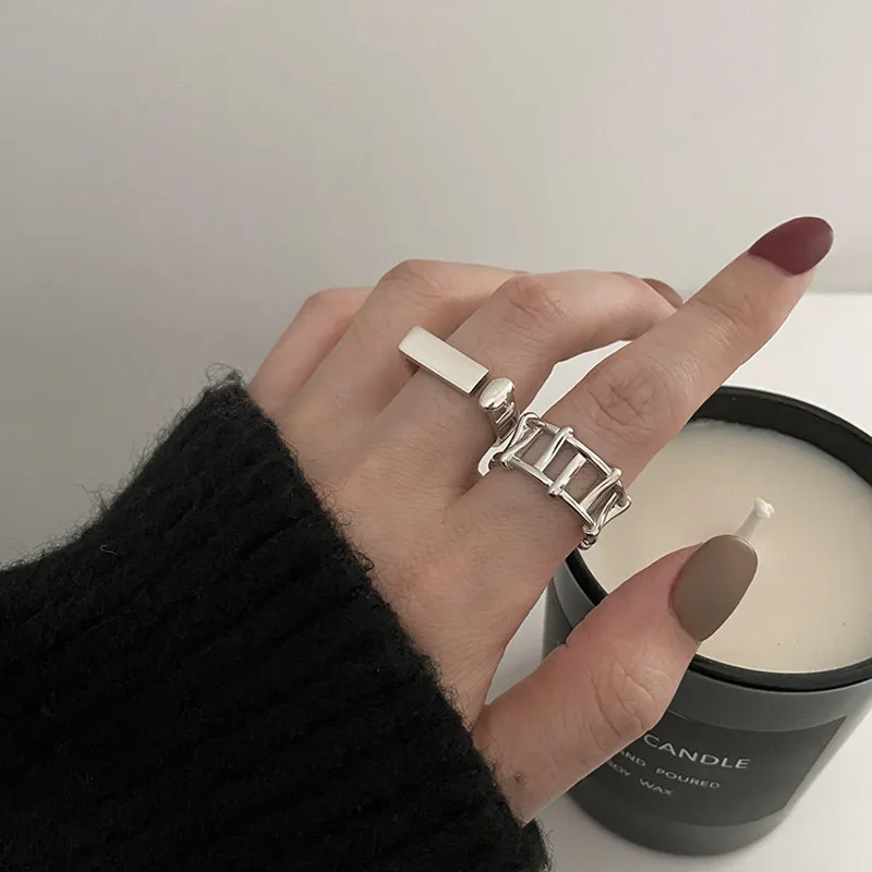 QMCOCOSilver Color Hollow Out Simple Rings For Women And Man INS Fashion Geometry Vintage Elegant Birthday Party Jewelry Gifts