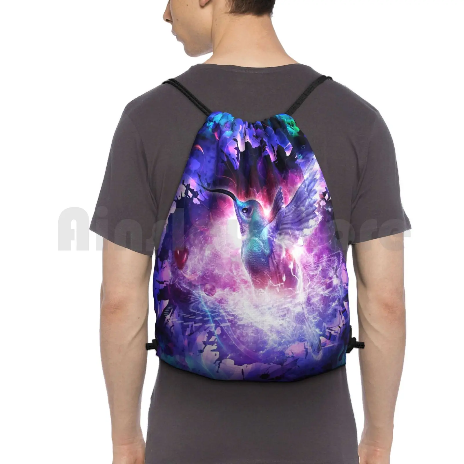 Hummingbird Love Backpack Drawstring Bags Gym Bag Waterproof Cameron Gray Art For Sale Popular Best Selling Bright