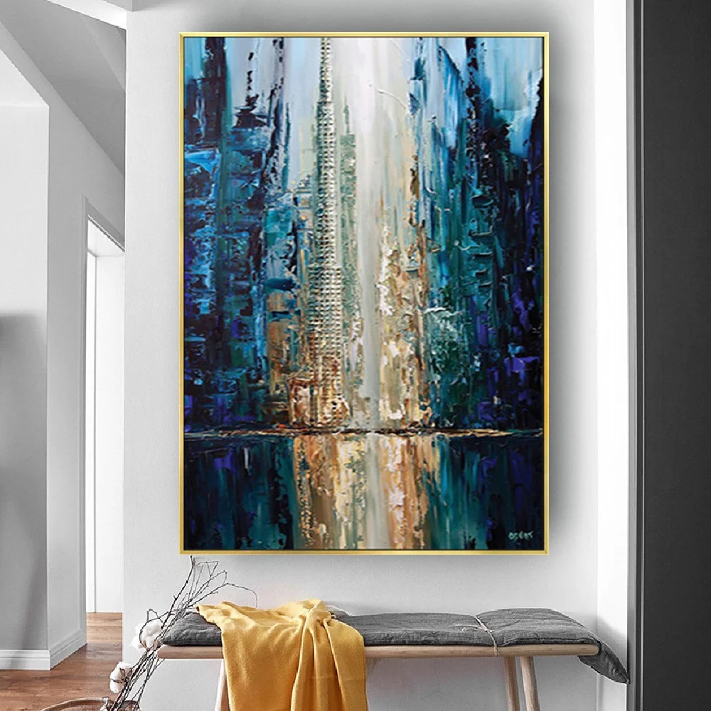 

Modern Oil Painting On Canvas Blue Thick Oil Scraper Texture Hand Painted Abstract Pictures For Living Room Wall Decor Wall Art