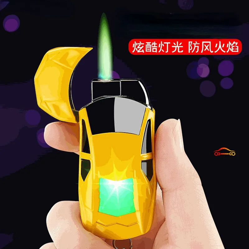 Metal Keychain Lighter Cool Car Shape One Generation Creative Windproof Blue Flame Straight into The Portable Cigarette Lighter