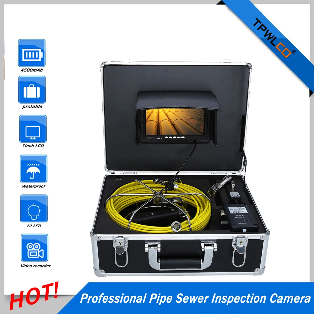 

New High Definition Pipe Inspection Camera with 7inch Display 23MM Lens IP68 Sewer Pipeline Snake Video Endoscope Support DVR