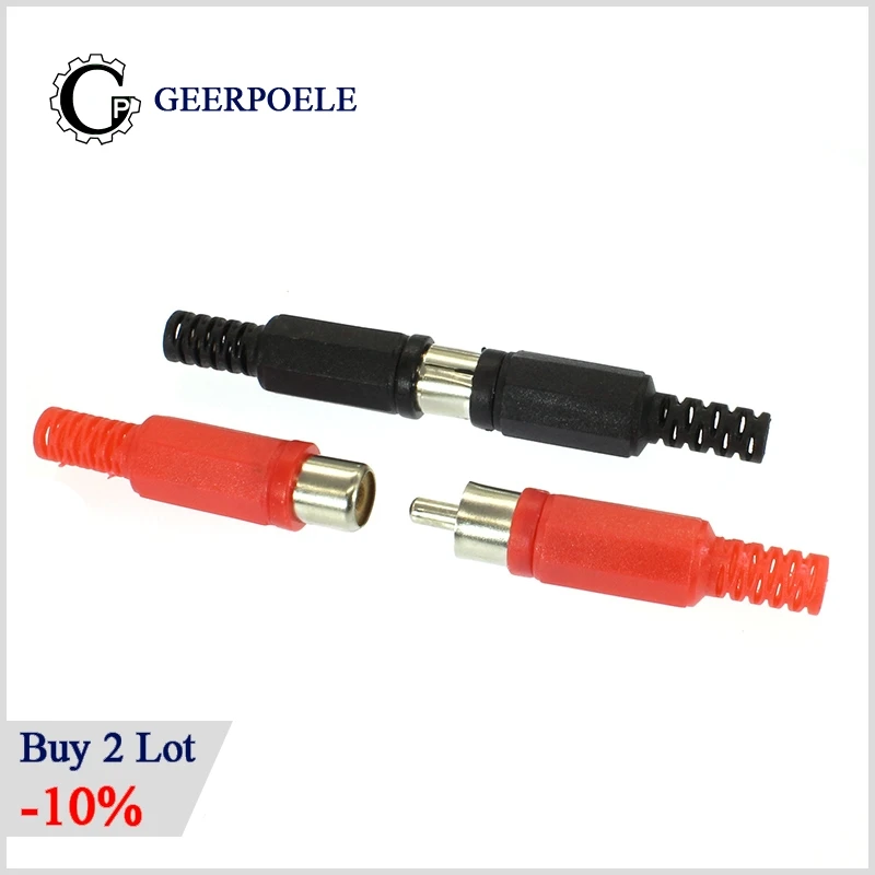 10 Stks/partij 5 Zwart En 5 Rode Rca Plastic Av Plug Connectors Plastic Behuizing Stereo Audio Plug Channel Dual Connector diy