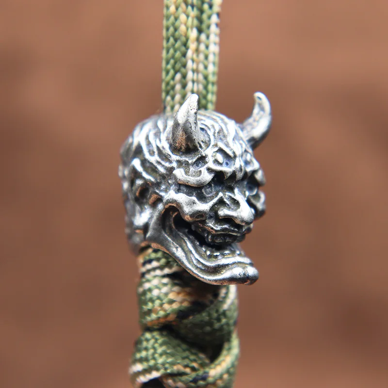 Japanese Ghost Hannya Mask Brass Paracord Knife Beads Prajna Skull EDC Outdoor DIY Umbrella Rope Bracelets Lanyard Accessories