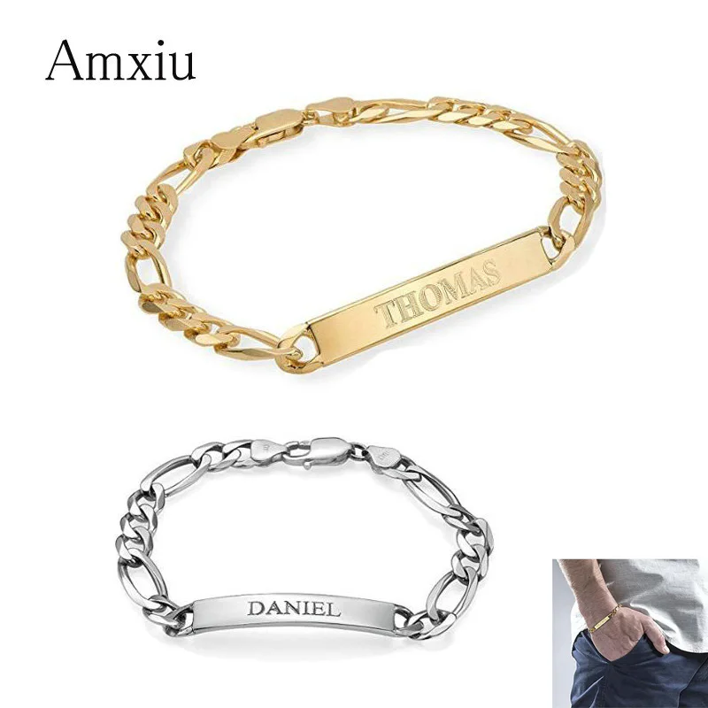 Amxiu Custom 925 Silver Bracelet Engrave Name Bracelets Personalized Jewelry DIY ID Bracelet Bangles For child kid Accessories