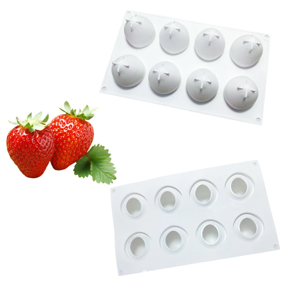 8 Cavity Strawberry Silicone Mold Fruit Mousse Cake Mould DIY Chocolate Jelly Truffle Molds Kitchen Accessories