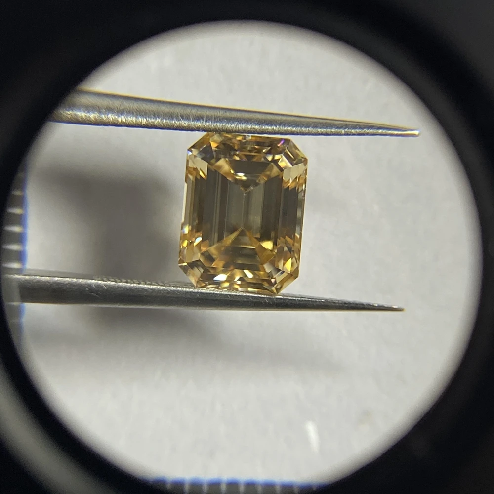 Meisidian 2021 New Products  10x12mm 6 Carat Octagon Cut VVS1 Fancy Yellow Moissanite Dark Golden Diamond Ring