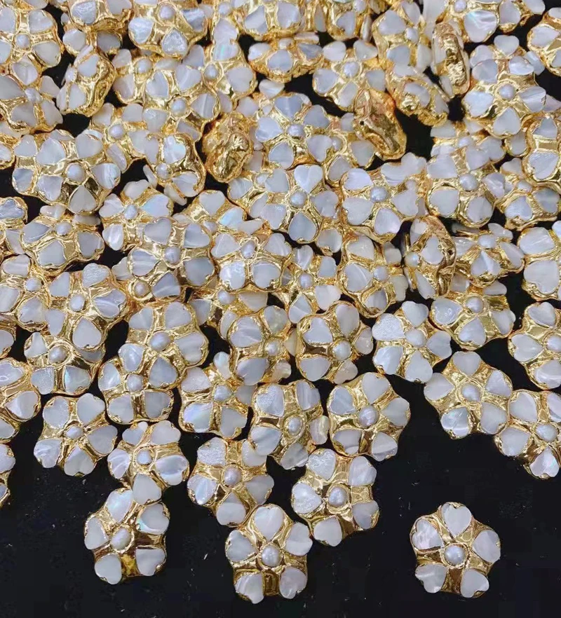 Wholesale Beads Jewelry Flower Space Beads，DIY Making Beads Finding 10pcs Natural Shell 24K