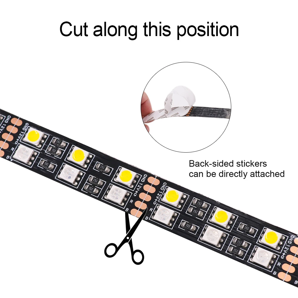 Imagem -05 - Rgb Led Strip Lâmpada Preto Pcb 120leds m Ip67 à Prova Dip67 Água Dupla Fileira Rgbw Rgbww Fita Flexível Tira de Luz Led 5m Dc12v 24v 5050