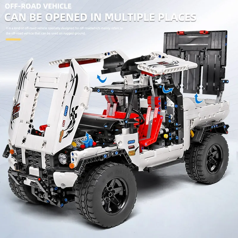 MOULD KING 18005 Technical Pick Up Truck MOC-2412 APP Motorized Silver Flagship Off-road Car Building Blocks Bricks Toys For Kid