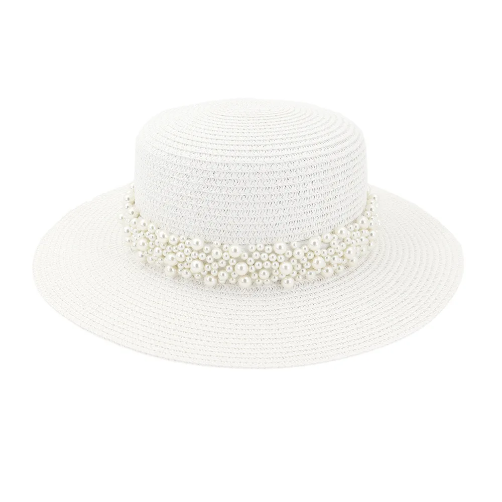 Straw hat pearl big brim women summer outdoor travel beach vacation seaside sun hat sunhat bucket hat 2020