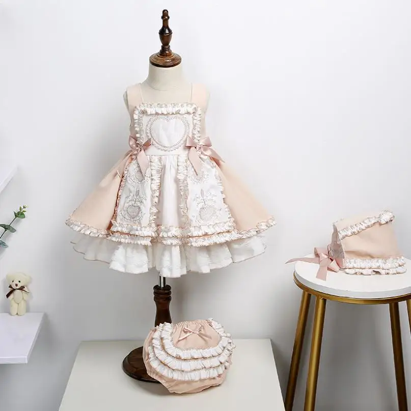 Spanish Girl Lolita Princess Dress Bow Wood Ear Embroidery Sweet Cute Ball Gown Birthday Party Easter Dresses For Girl Y3746