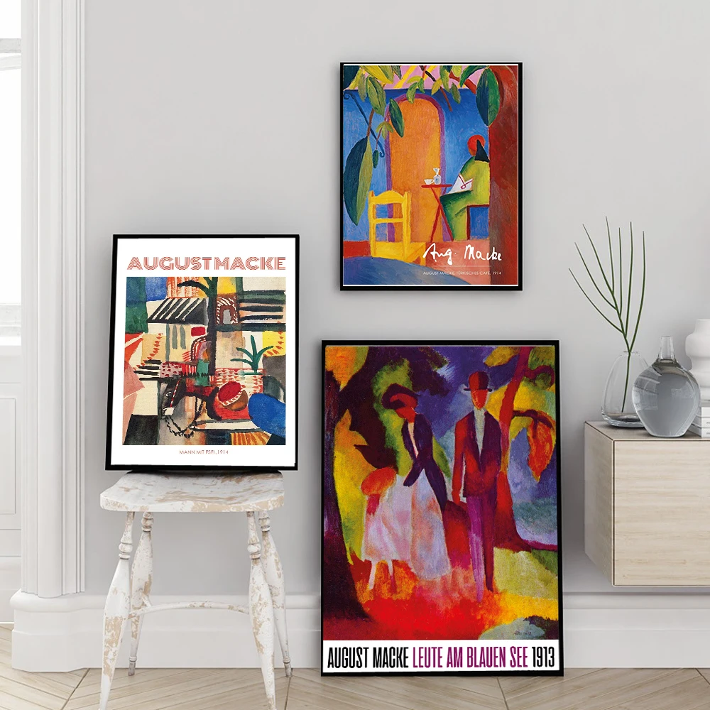August Macke Türkisches Café Wandkunst Leinwand Malerei Retro Poster Druck Abstrakte Bunte Mädchen Bild Für Wohnzimmer Wohnkultur