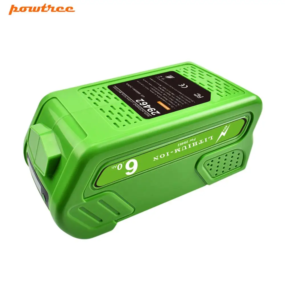 Powtree 40V 6.0Ah Pin Sạc Cho GreenWorks 29462 29472 29282G-MAX GMAX Thay Thế Máy Cắt Cỏ Dụng Cụ Điện pin