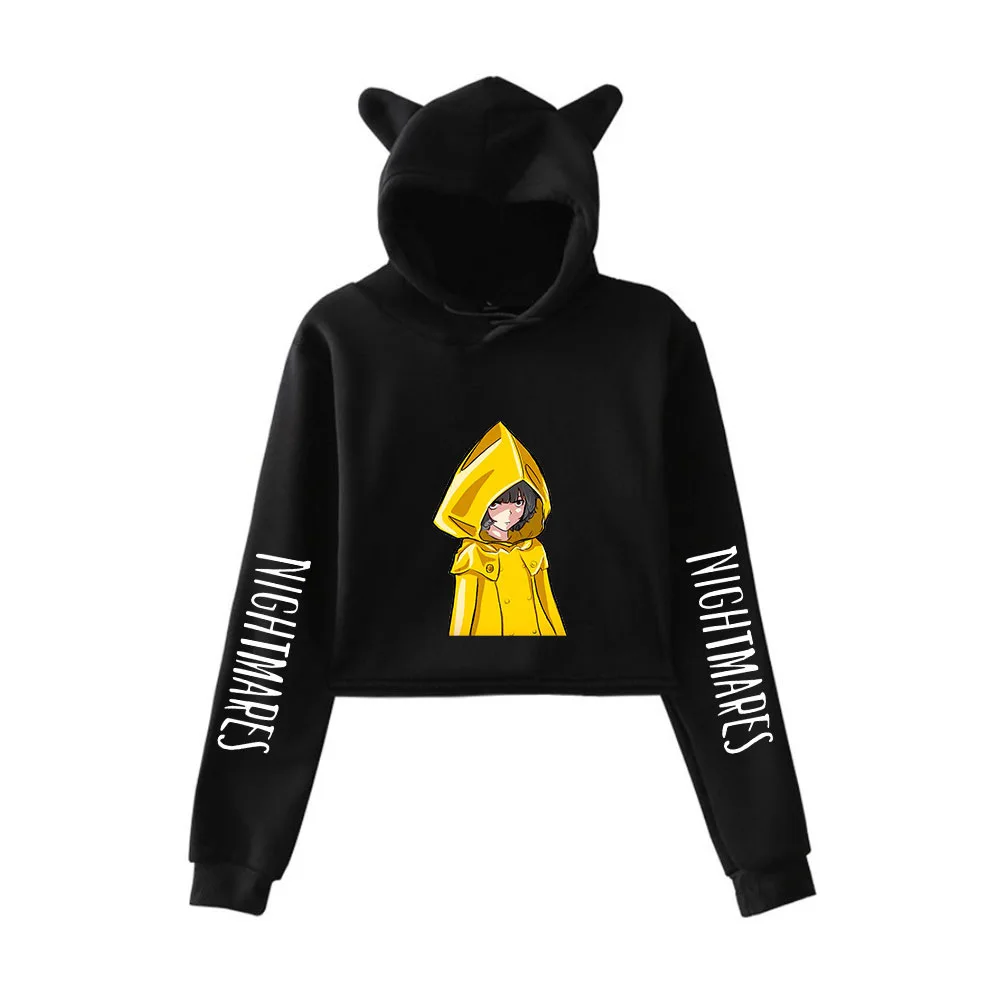 ร้อนเกม Little Nightmares 2หกและ Mono Crop Top Hoodie Hip Hop Streetwear Kawaii แมวหูตัดสั้น Sweatshirt streetwear