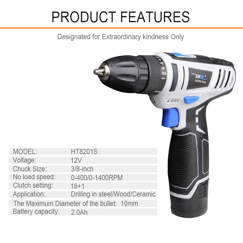 NEWONE 12V 2.0Ah Li-ion Mini Cordless Drill 18+1 Screwdriver Compatible With Bosch Battery And Charger Screwing Drilling