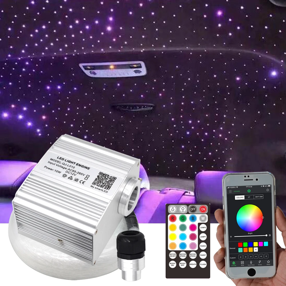 LED Fiber Optic Car Roof Light Smartphone APP Control Twinkle 10W RGBW Star Ceiling optical Light Kit