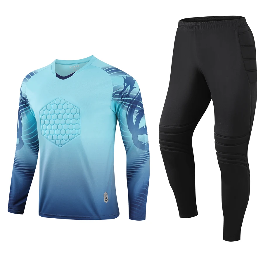 Men Football Goalkeeper Uniforms Suit, Adult Kids Soccer Jerseys Sets Long Sleeve Protective Sponge Soccer Shirt Pants Sports