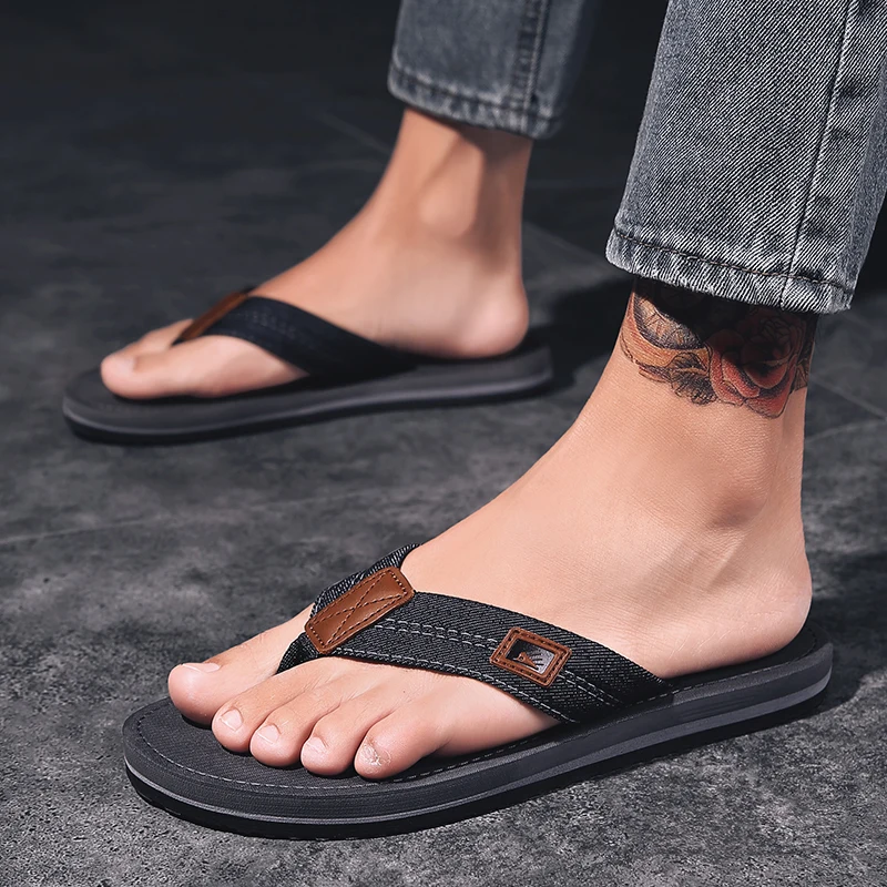 Summer Mixed Color Bathroom Slipper Classic Men Flip Flops Handmade Sewing Male Sandals Breathable Flip Flops For Men Household