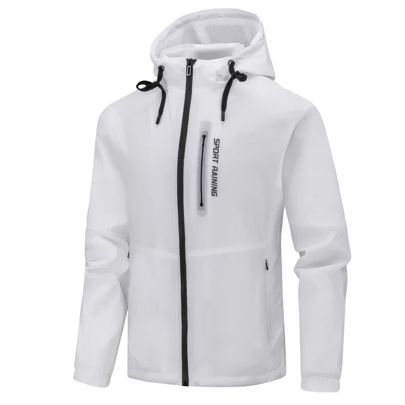 Spring Summer New Men\'s Clothing Golf Sports Jacket Outdoor Casual Double Layer Breathable Windproof Sunscreen Hooded White Top