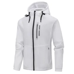 Spring Summer New Men's Clothing Golf Sports Jacket Outdoor Casual Double Layer Breathable Windproof Sunscreen Hooded White Top